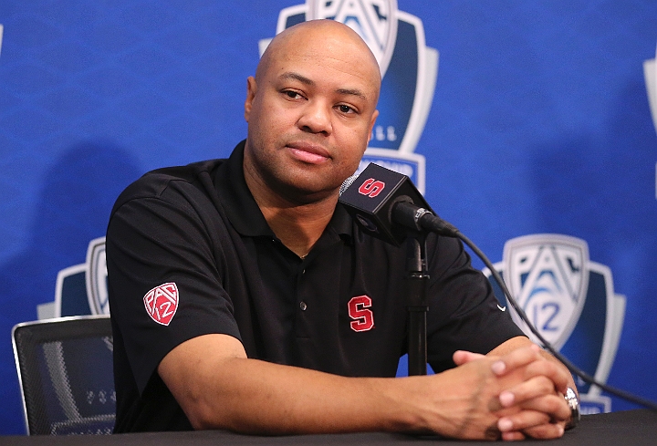 121129 Pac-12 Fri SA-018.JPG - Nov 29, 2012; Stanford, CA, USA; Stanford coach David Shaw at the press conference prior to the 2012 Pac-12 championship at Stanford Stadium.